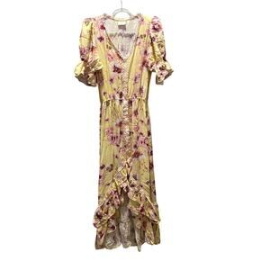 Anthropologie ESPECIA Floral Ruffle Sleeve Maxi Dress Sz S Milkmaid Fairy